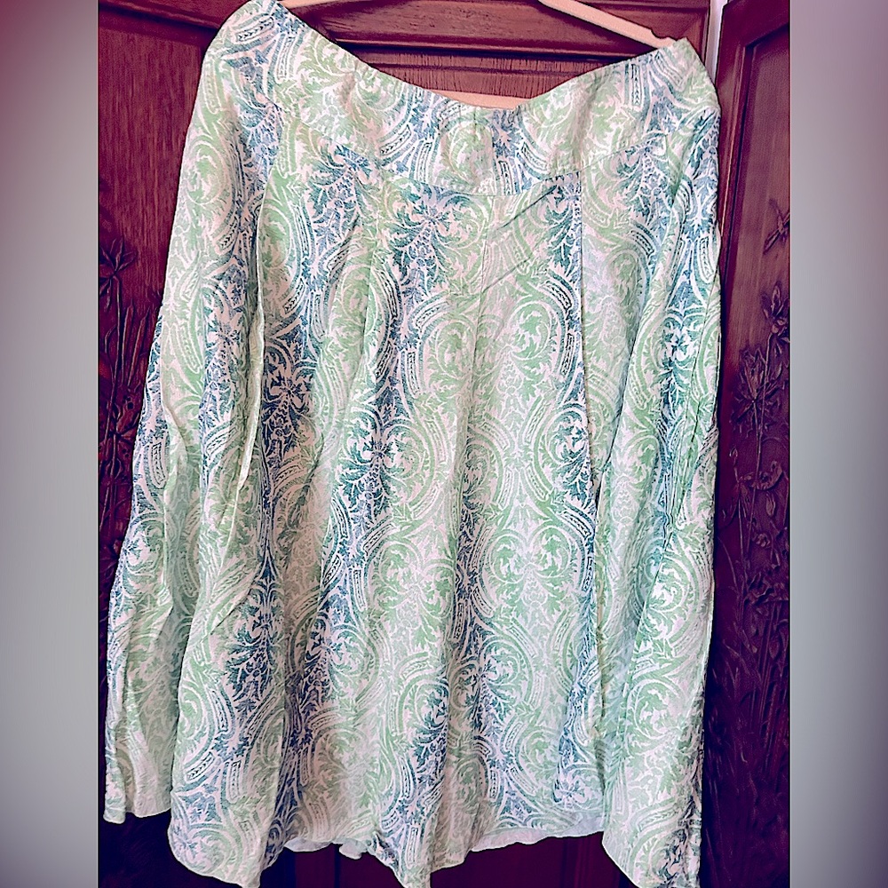 Coldwater Creek NWT Skirt cotton green aqua white lining washable sizeXL.